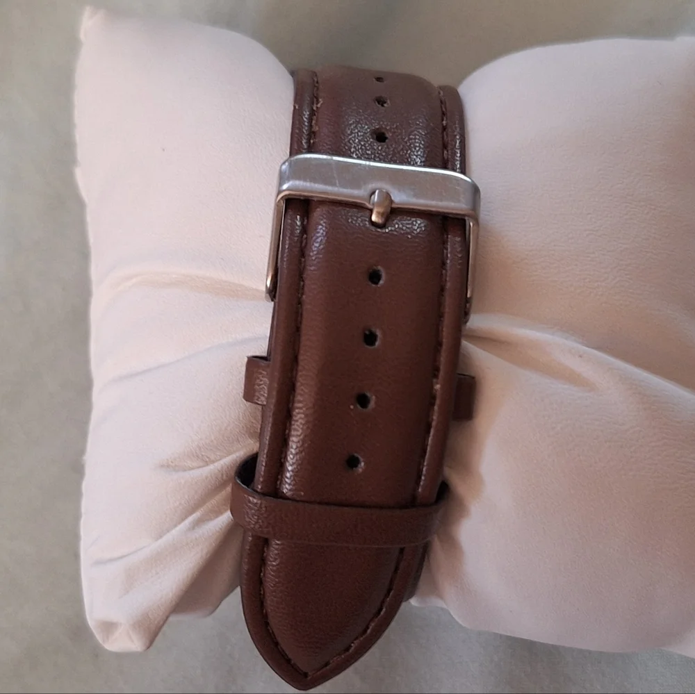 Geneva Blue and Silver Watch with Brown Leather Strap - Picture 3 of 6